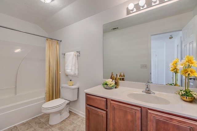 2026 Caladonia Way, Smyrna, TN 37167 - full bath featuring toilet, shower / bathtub combination with curtain, vanity, and vaulted ceiling
