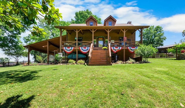 211 Hood St, Dover, TN 37058 - back of property featuring stairs, a porch, and a chimney