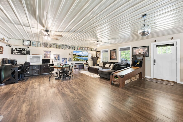 211 Hood St, Dover, TN 37058 - living room featuring a ceiling fan, hardwood / wood-style floors, and an office area