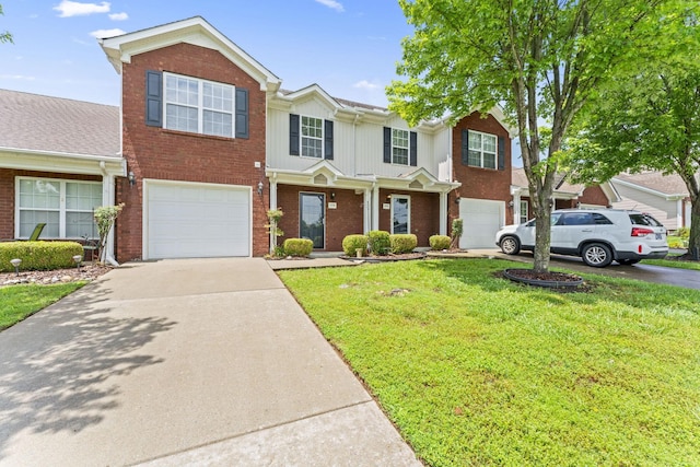 1036 Harold Lee Dr, Smyrna, TN 37167 - view of front facade with concrete driveway, a garage, brick siding, and a front lawn