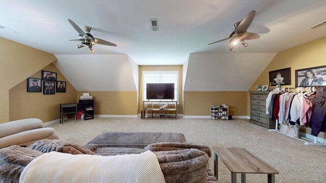 1032 Stonehollow Way, Mount Juliet, TN 37122 - carpeted living room featuring a ceiling fan, vaulted ceiling, and baseboards