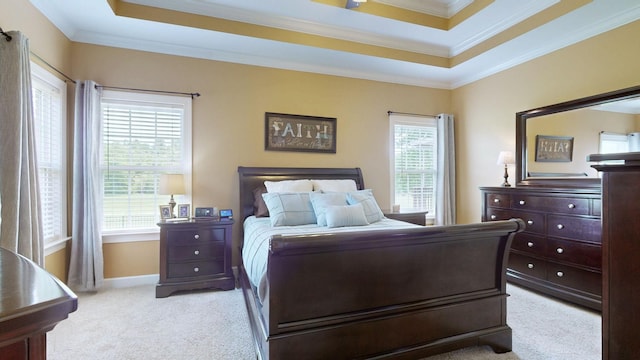 1032 Stonehollow Way, Mount Juliet, TN 37122 - bedroom with light carpet, crown molding, a tray ceiling, and baseboards
