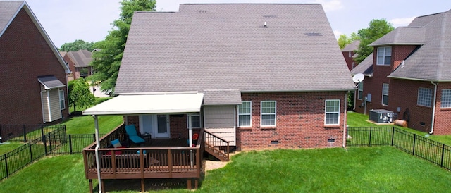 1032 Stonehollow Way, Mount Juliet, TN 37122 - back of property featuring a deck, brick siding, cooling unit, crawl space, and a shingled roof