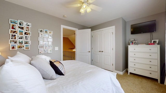 1032 Stonehollow Way, Mount Juliet, TN 37122 - bedroom featuring light colored carpet, a closet, a ceiling fan, and baseboards
