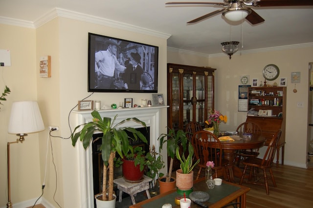 125 Ellington Pl, Madison, TN 37115 - living area featuring ceiling fan, ornamental molding, wood finished floors, and baseboards