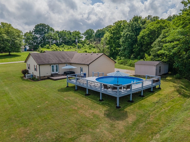 530 Maplewood Dr, Cornersville, TN 37047 - outdoor pool featuring a deck, a yard, french doors, and central air condition unit