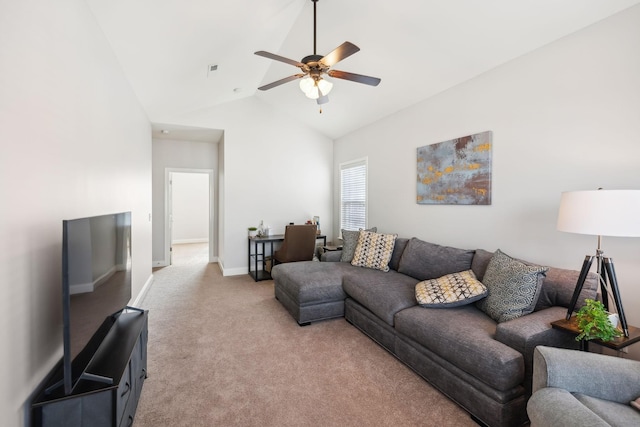 816 General Cabot Ct, Murfreesboro, TN 37129 - living area with a ceiling fan, light colored carpet, baseboards, and high vaulted ceiling
