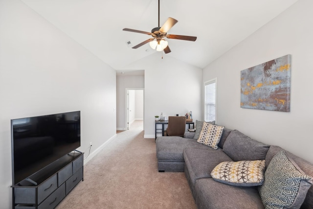 816 General Cabot Ct, Murfreesboro, TN 37129 - living area with ceiling fan, light carpet, vaulted ceiling, and baseboards