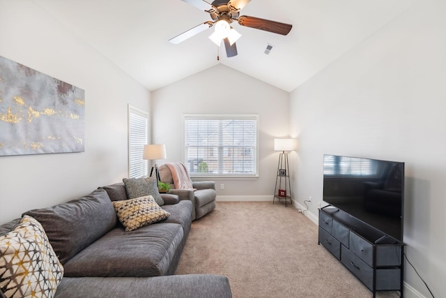 816 General Cabot Ct, Murfreesboro, TN 37129 - carpeted living room featuring lofted ceiling, ceiling fan, and baseboards