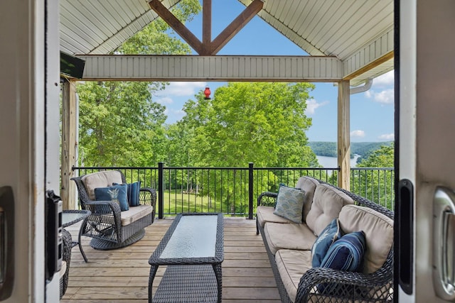 225 Ferguson Creek Rd, Sparta, TN 38583 - wooden terrace featuring a water view and an outdoor hangout area