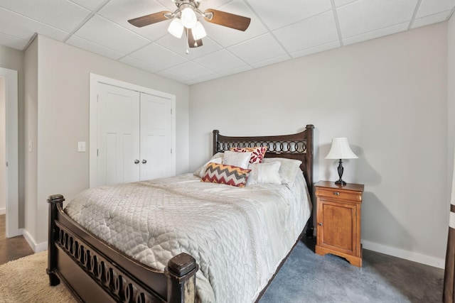 225 Ferguson Creek Rd, Sparta, TN 38583 - bedroom featuring a paneled ceiling, baseboards, a closet, and ceiling fan