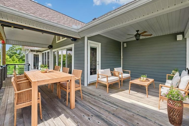 225 Ferguson Creek Rd, Sparta, TN 38583 - deck featuring a ceiling fan, an outdoor hangout area, and outdoor dining area