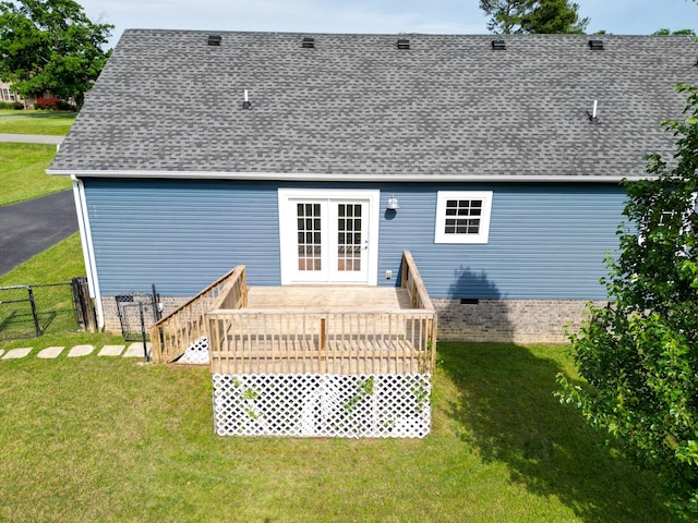 41 Haven Way, Westmoreland, TN 37186 - rear view of house featuring roof with shingles, a deck, and french doors