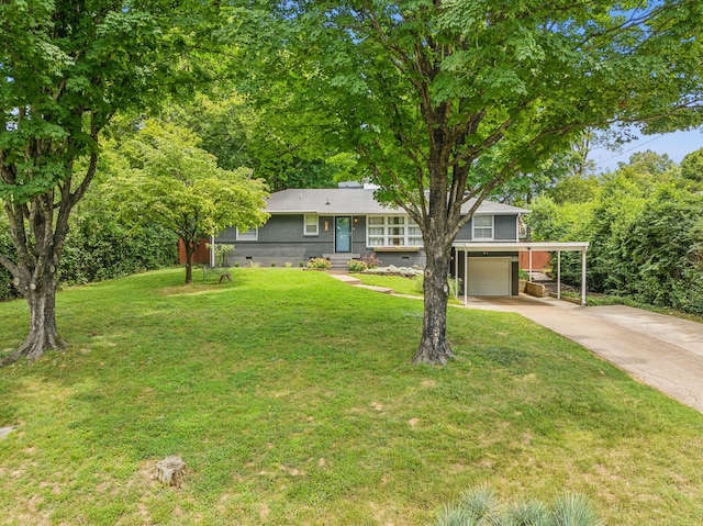 808 Winthorne Ct, Nashville, TN 37217 - view of front of home featuring driveway, a garage, a front lawn, crawl space, and a carport