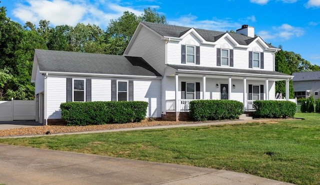 2746 Field Ct, Woodlawn, TN 37191 - view of front of property with a chimney, a porch, a front yard, and roof with shingles