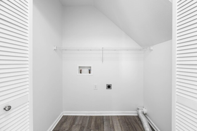 2746 Field Ct, Woodlawn, TN 37191 - laundry area with hookup for an electric dryer, dark wood-type flooring, hookup for a washing machine, and baseboards
