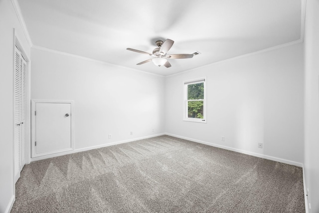 2746 Field Ct, Woodlawn, TN 37191 - spare room featuring crown molding, a ceiling fan, baseboards, and carpet floors