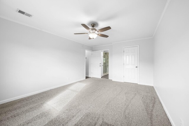 2746 Field Ct, Woodlawn, TN 37191 - unfurnished bedroom with ornamental molding, carpet flooring, baseboards, ensuite bath, and ceiling fan
