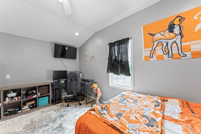 4496 Jonesville Rd, Clarkrange, TN 38553 - bedroom featuring lofted ceiling, ceiling fan, and an office area