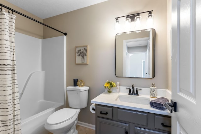 2549 Hillingdon Dr, Murfreesboro, TN 37127 - full bathroom with toilet, vanity, shower / bath combo with shower curtain, tile patterned floors, and baseboards