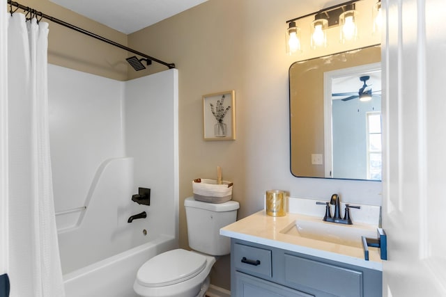 2549 Hillingdon Dr, Murfreesboro, TN 37127 - bathroom featuring shower / bath combination with curtain, vanity, toilet, and a ceiling fan