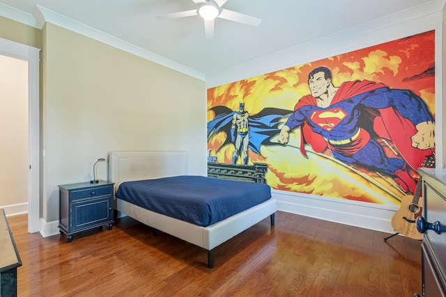 2111 Lovelace Ln, Murfreesboro, TN 37130 - bedroom featuring ornamental molding, wood finished floors, baseboards, and a ceiling fan