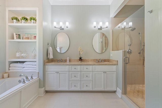 2111 Lovelace Ln, Murfreesboro, TN 37130 - full bathroom with a shower stall, double vanity, a garden tub, tile patterned floors, and built in features