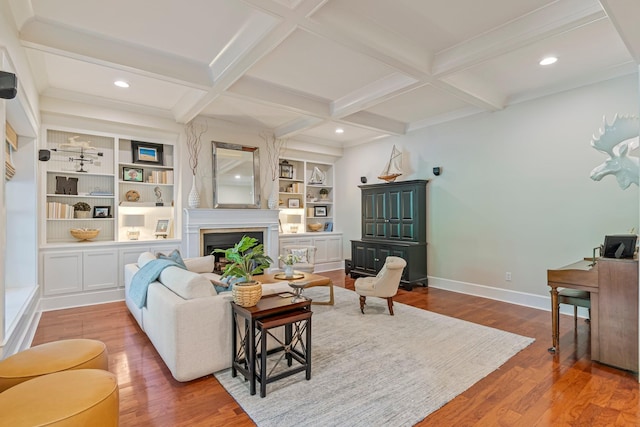 2111 Lovelace Ln, Murfreesboro, TN 37130 - living room with wood finished floors, baseboards, beamed ceiling, recessed lighting, and coffered ceiling