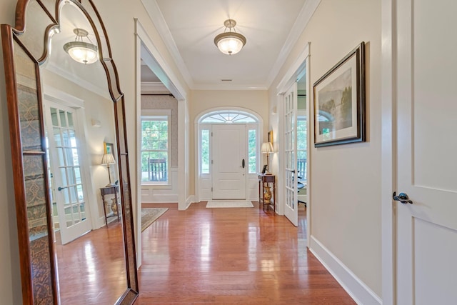 2111 Lovelace Ln, Murfreesboro, TN 37130 - foyer featuring wood finished floors, ornamental molding, french doors, and baseboards