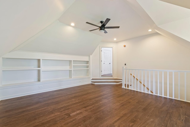529 Wilson Run, Brentwood, TN 37027 - additional living space featuring built in features, vaulted ceiling, recessed lighting, wood finished floors, and a ceiling fan