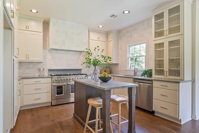 529 Wilson Run, Brentwood, TN 37027 - kitchen with appliances with stainless steel finishes, a sink, decorative backsplash, white cabinetry, and recessed lighting