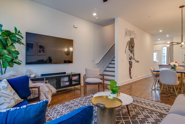 2001 Convent Pl Unit 7, Nashville, TN 37212 - living room featuring wood finished floors, stairway, baseboards, and recessed lighting