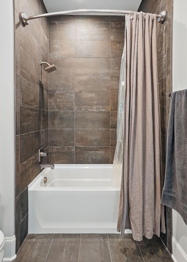 4740 Edwardian Trce, Franklin, TN 37067 - bathroom featuring shower / bath combo, toilet, and tile patterned floors