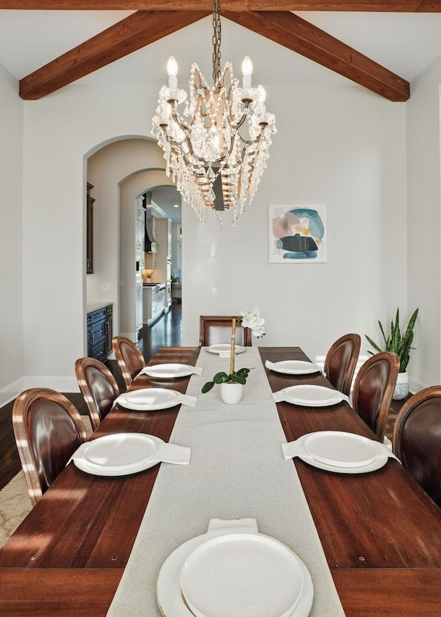 4740 Edwardian Trce, Franklin, TN 37067 - dining area featuring arched walkways, beamed ceiling, a chandelier, and baseboards