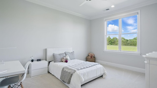 4740 Edwardian Trce, Franklin, TN 37067 - bedroom featuring ornamental molding, light carpet, baseboards, and ceiling fan