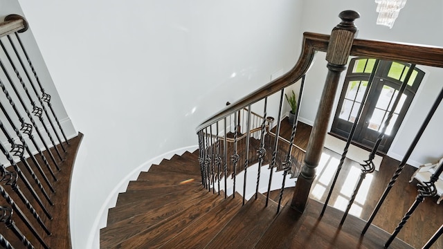 4740 Edwardian Trce, Franklin, TN 37067 - staircase with a high ceiling, a chandelier, and wood finished floors