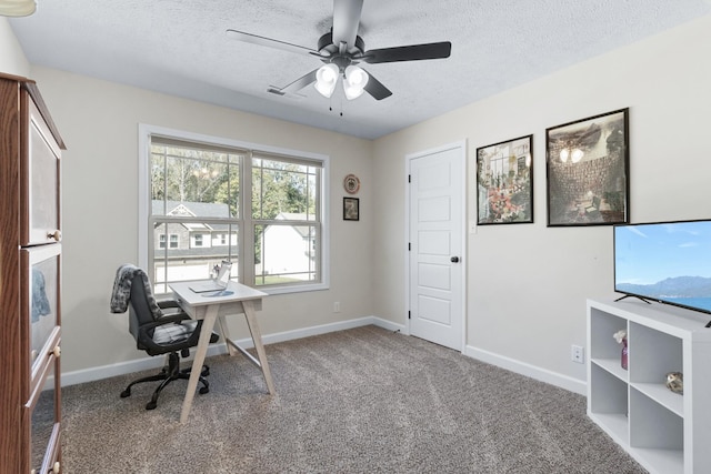 1013 Brightwood Ct, Clarksville, TN 37043 - office space featuring a textured ceiling, a ceiling fan, carpet floors, and baseboards