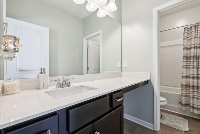 319 Petunia Dr, Smyrna, TN 37167 - full bathroom featuring vanity, toilet, shower / tub combo, and a chandelier