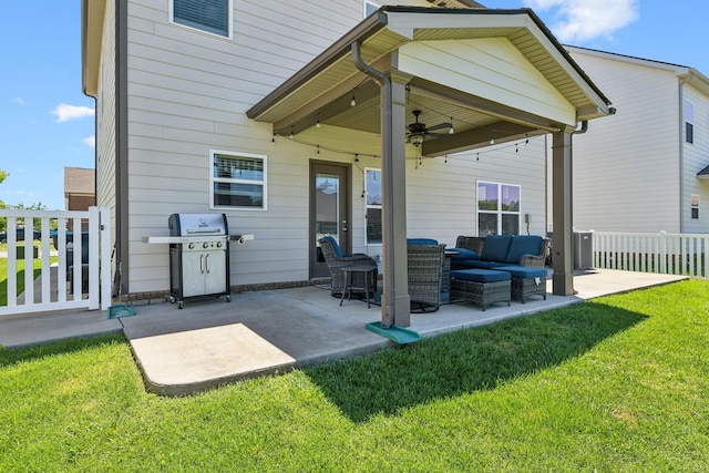 319 Petunia Dr, Smyrna, TN 37167 - view of patio / terrace featuring area for grilling, ceiling fan, and an outdoor living space