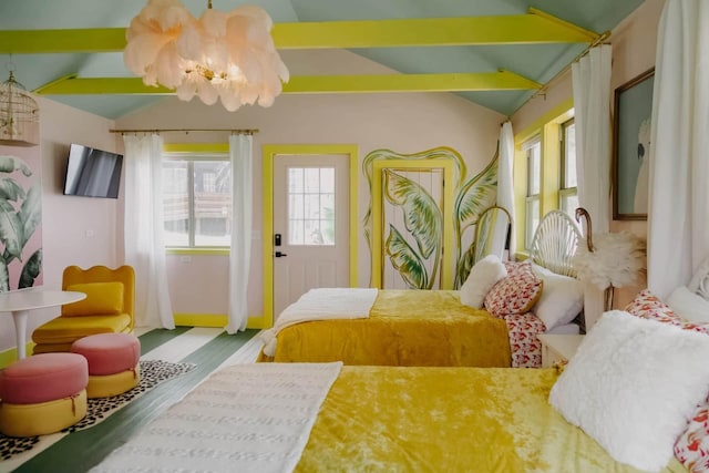 587 Lakes Rd, Tracy City, TN 37387 - bedroom featuring a chandelier, baseboards, and wood finished floors