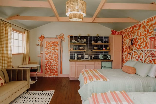 587 Lakes Rd, Tracy City, TN 37387 - bedroom featuring dark wood-type flooring and a chandelier