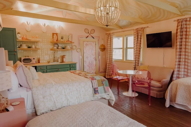 587 Lakes Rd, Tracy City, TN 37387 - bedroom featuring wood-type flooring and a chandelier