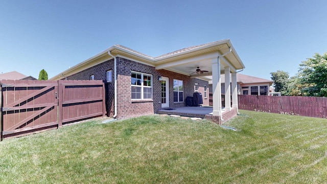 4421 Janefield Way, Nolensville, TN 37135 - rear view of property with a ceiling fan, a patio, brick siding, and a gate