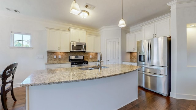 4421 Janefield Way, Nolensville, TN 37135 - kitchen with appliances with stainless steel finishes, a sink, decorative backsplash, baseboards, and crown molding