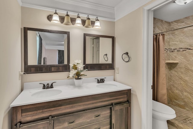 212 Post Creek Rd, Nashville, TN 37221 - full bath featuring a shower stall, toilet, double vanity, and crown molding