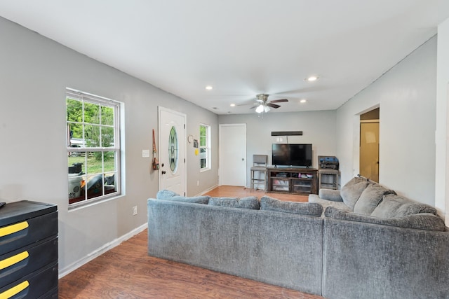 287 Rack Clayton Rd, Hohenwald, TN 38462 - living area with recessed lighting, a ceiling fan, dark wood-style floors, and baseboards
