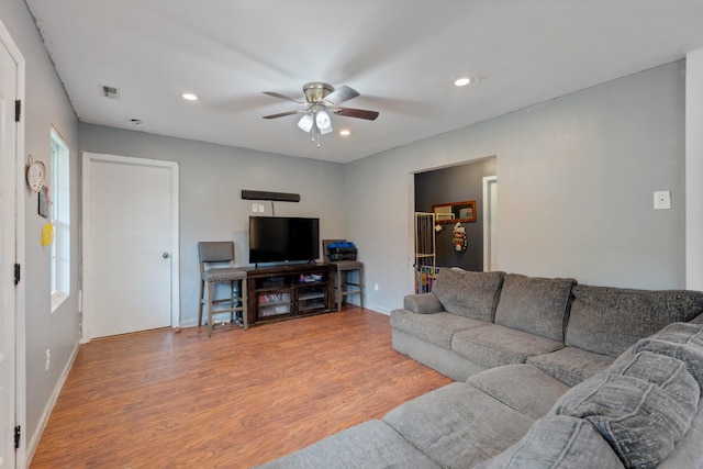 287 Rack Clayton Rd, Hohenwald, TN 38462 - living area with ceiling fan, wood finished floors, baseboards, and recessed lighting