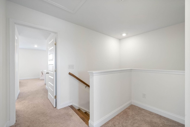 967 Nance Ln, Lebanon, TN 37087 - hall featuring an upstairs landing, carpet floors, baseboards, and recessed lighting