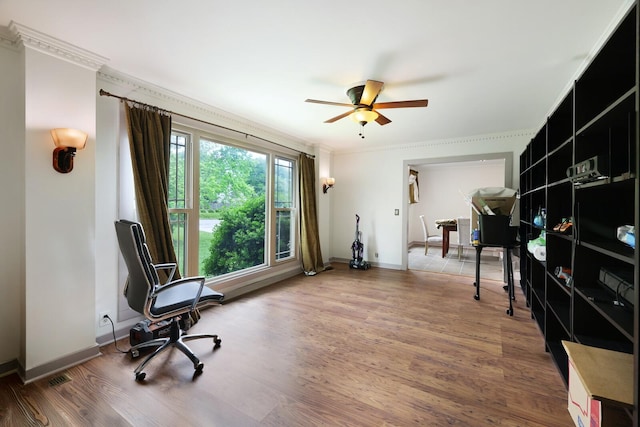 5904 S New Hope Rd, Hermitage, TN 37076 - office space with ceiling fan, wood finished floors, baseboards, and ornamental molding
