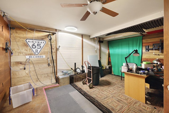 5904 S New Hope Rd, Hermitage, TN 37076 - home office with wood walls and ceiling fan
